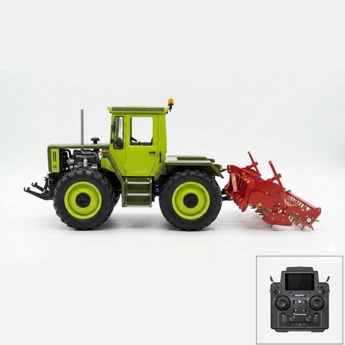 Miniatura Trator Mercedes-Benz MB Trac 1500 com Grade Rotativa - Escala 1/14 (Controle Remoto)